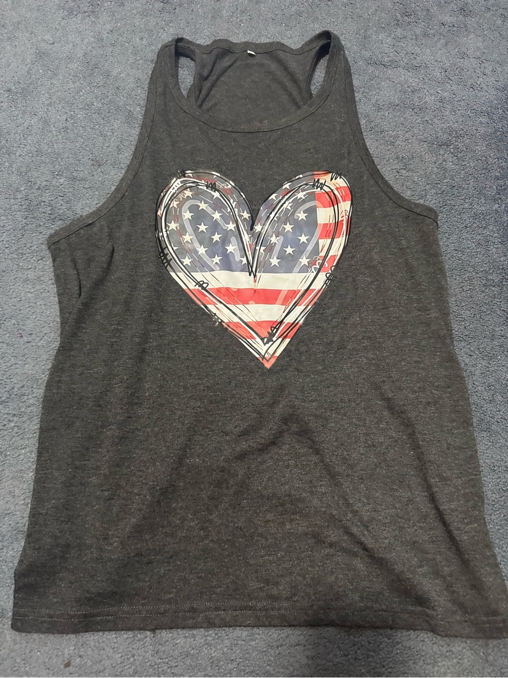 Charcoal Tank with American Flag Heart Graphic